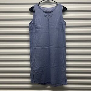 Unbranded Vintage Womens Shift Dress Medium Blue Linen Blend Embroidered Boho
